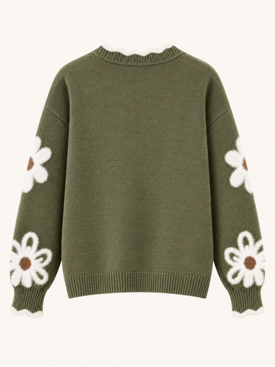 Floral V-Neck Knit Sweater