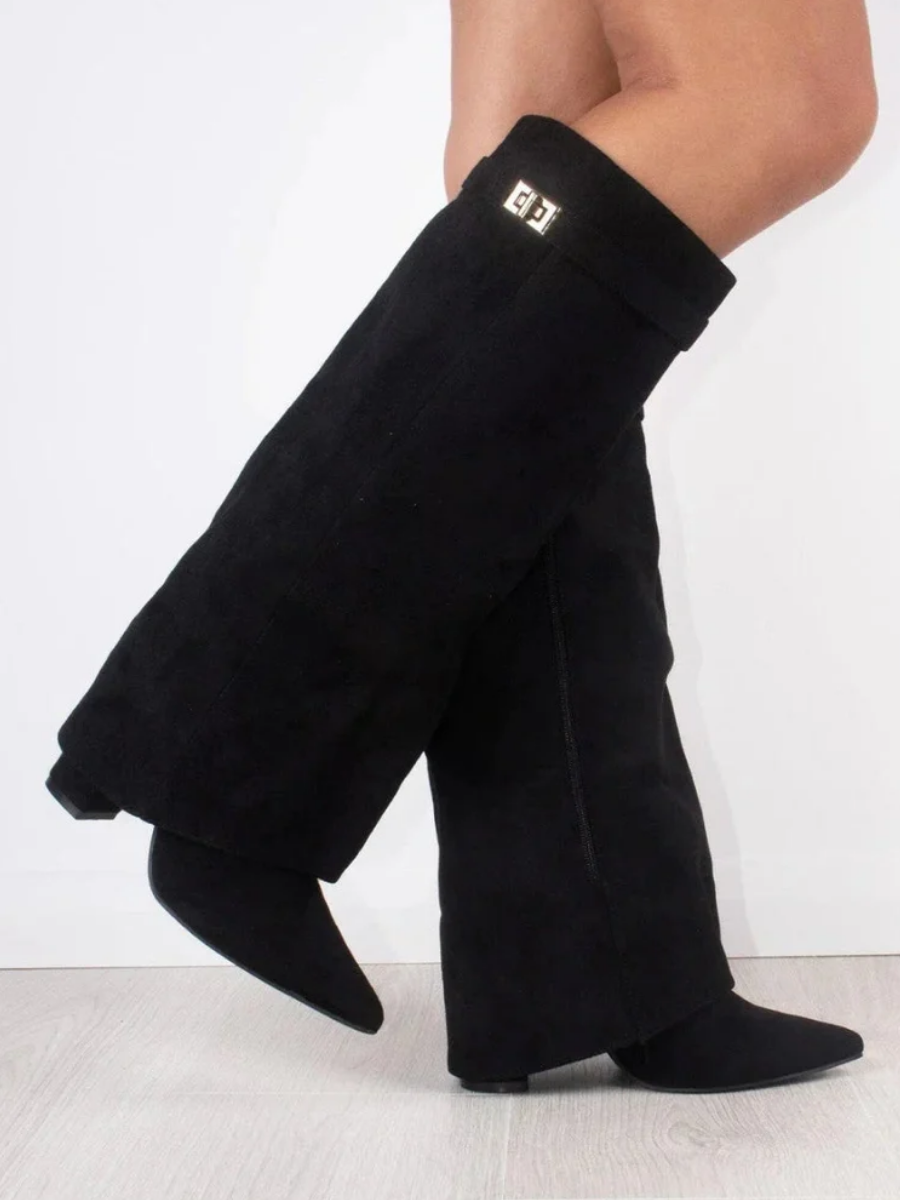 Fold-Over Pointed Knee-High Boots