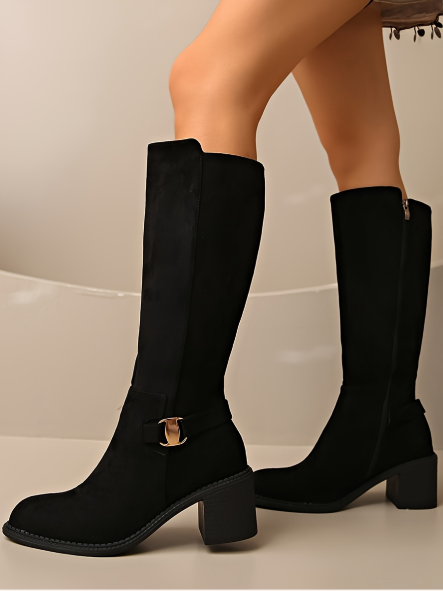 Buckle-Detail Knee-High Boots