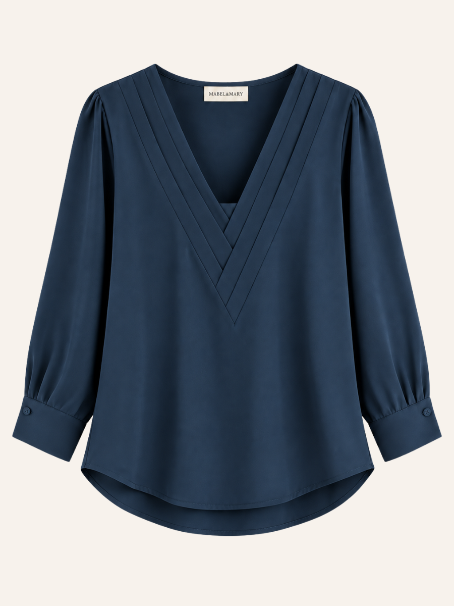 Pleated V-Neck Blouse