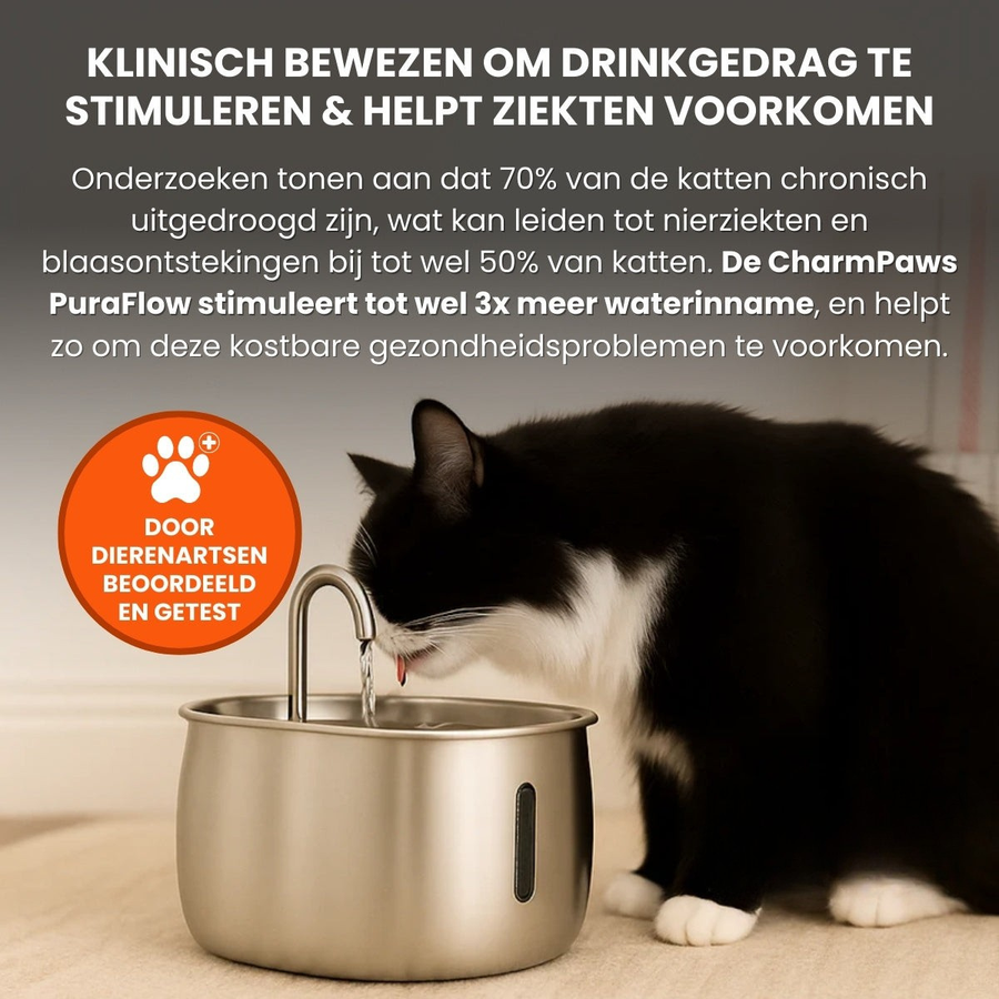 PuraFlow Pro - Premium RVS Drinkfontein voor Katten