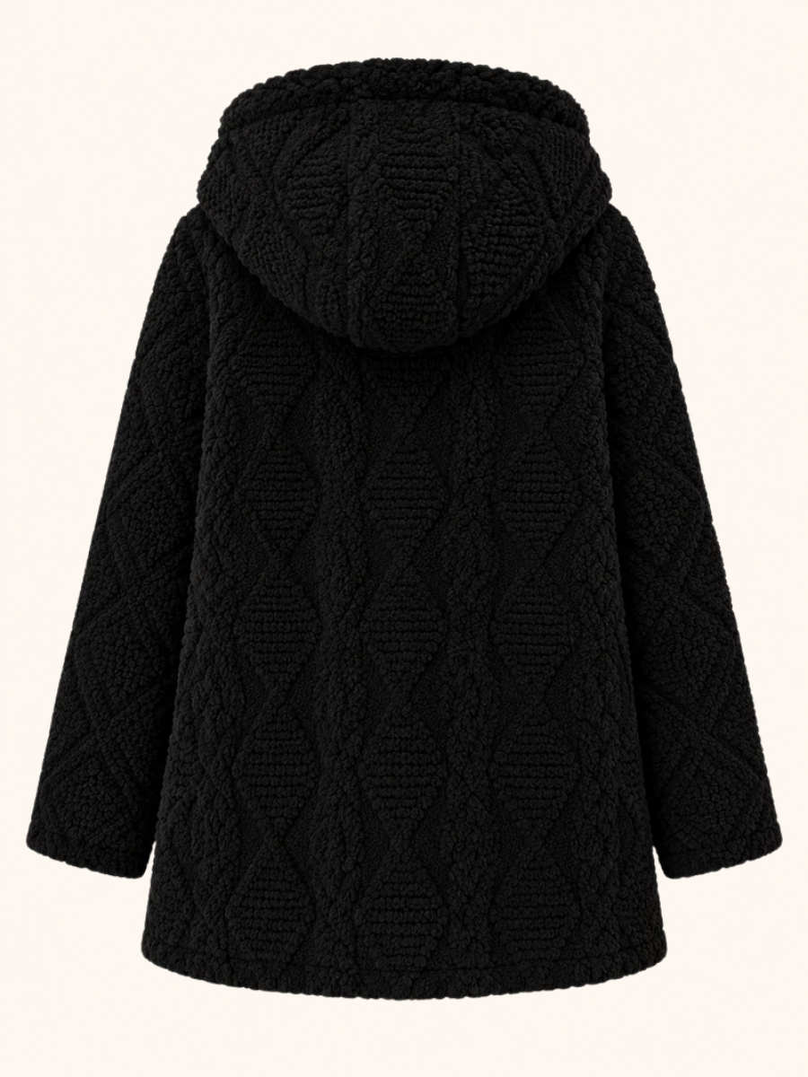 Cable-Texture Hooded Teddy Coat