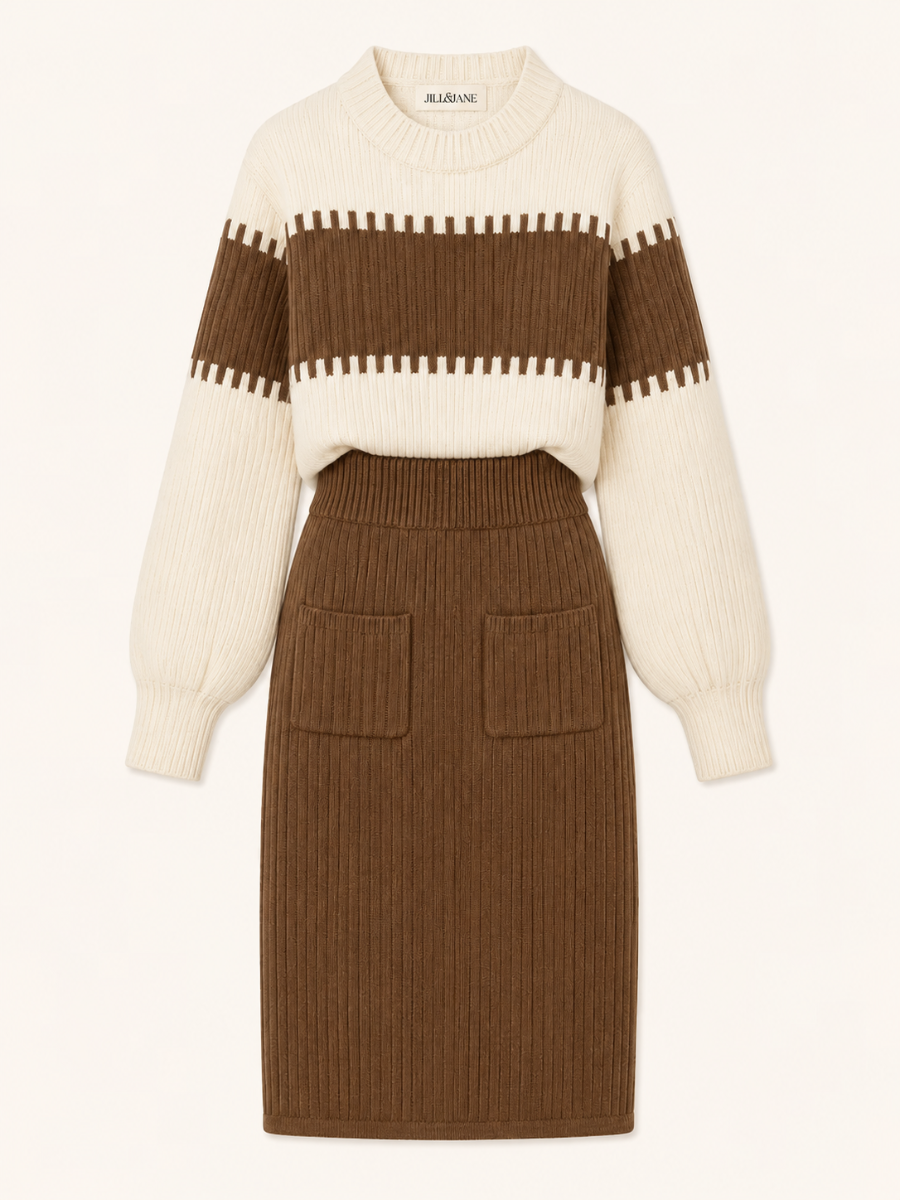 Striped Ribbed Knit Jurk Set