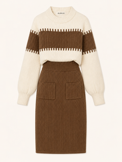 Striped Ribbed Knit Jurk Set