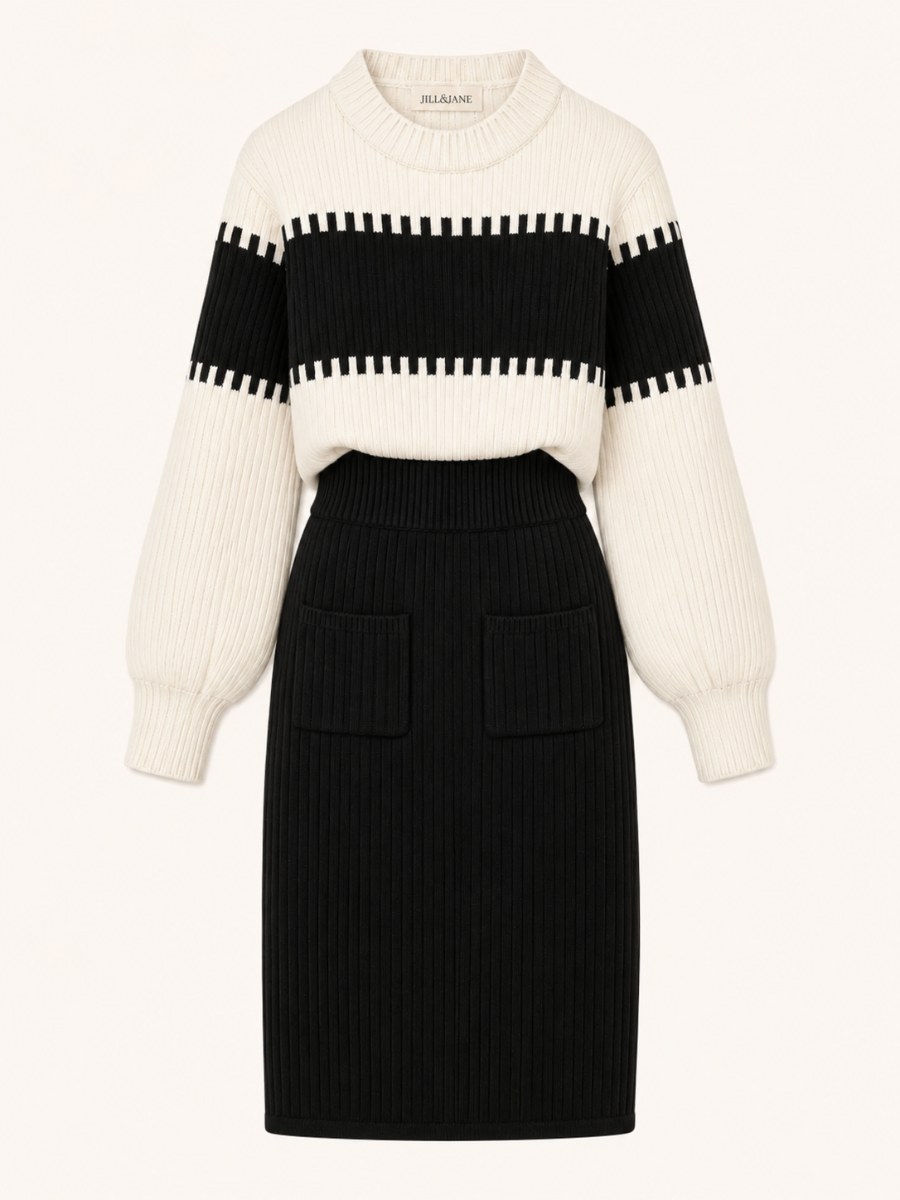 Striped Ribbed Knit Jurk Set