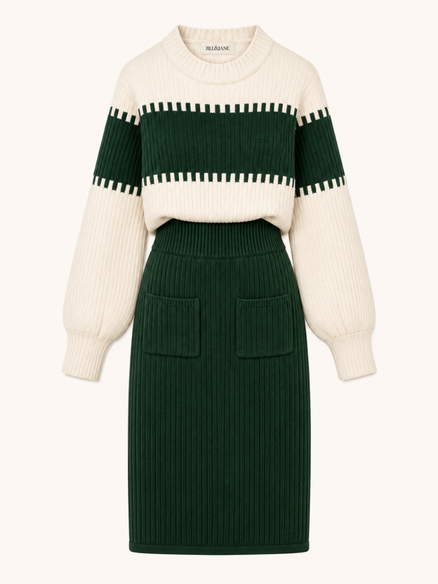 Striped Ribbed Knit Jurk Set