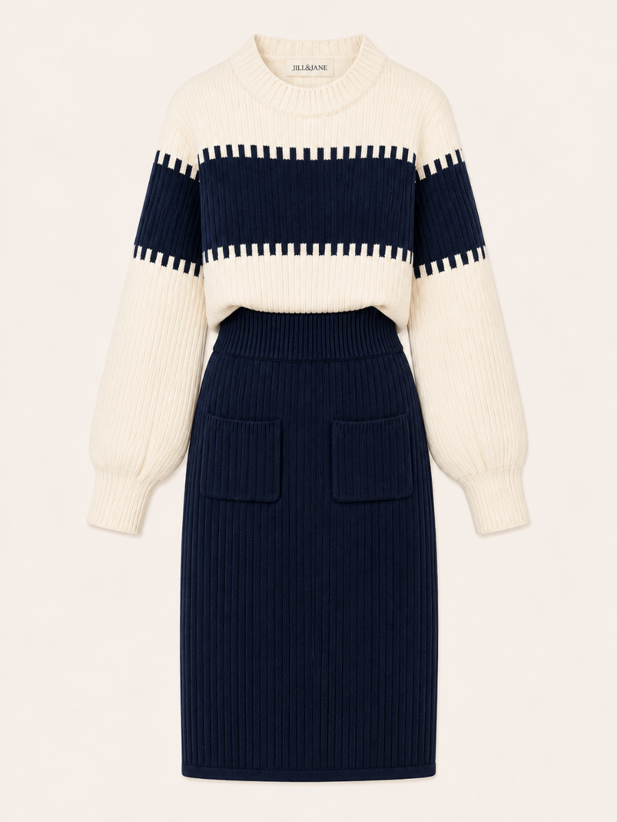 Striped Ribbed Knit Jurk Set