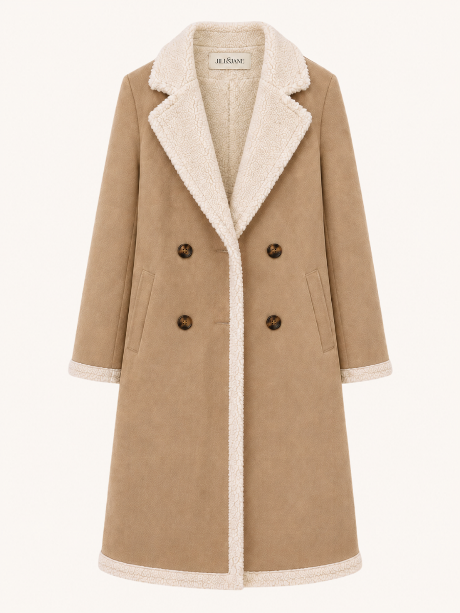 Shearling-Trim Double-Breasted Coat