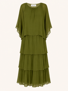 Tiered Cape-Sleeve Maxi Jurk