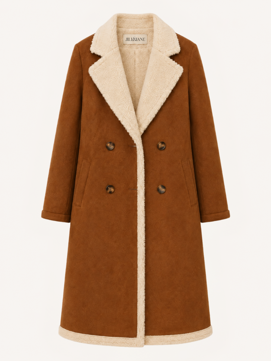 Shearling-Trim Double-Breasted Coat