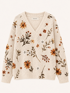 Floral V-Neck Knit Sweater