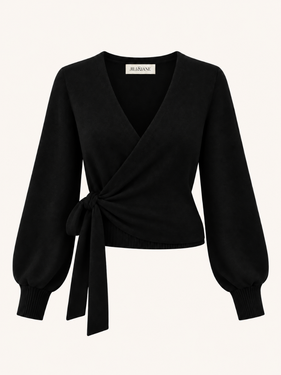 Tie-Waist Wrap Knit Sweater