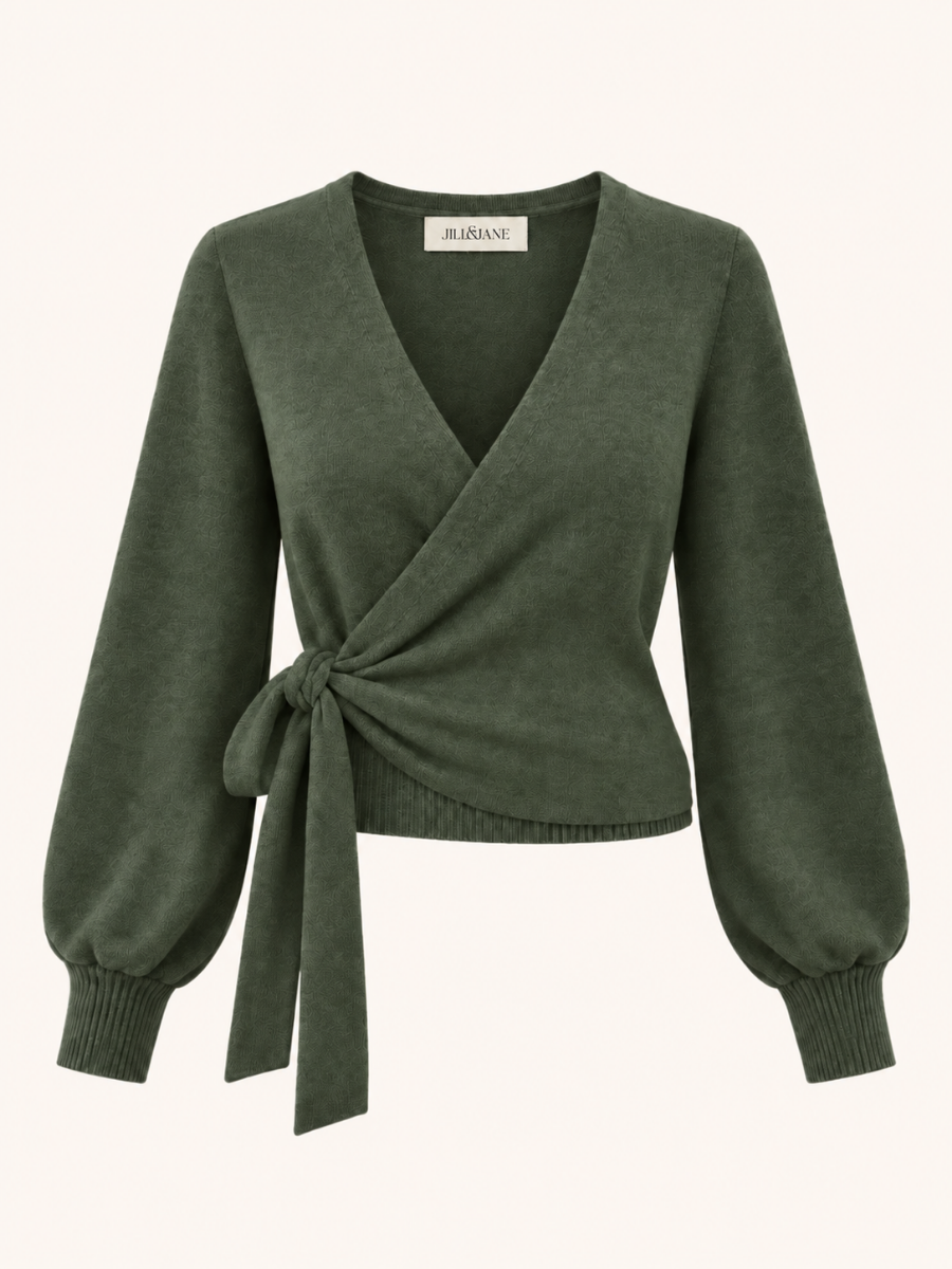 Tie-Waist Wrap Knit Sweater