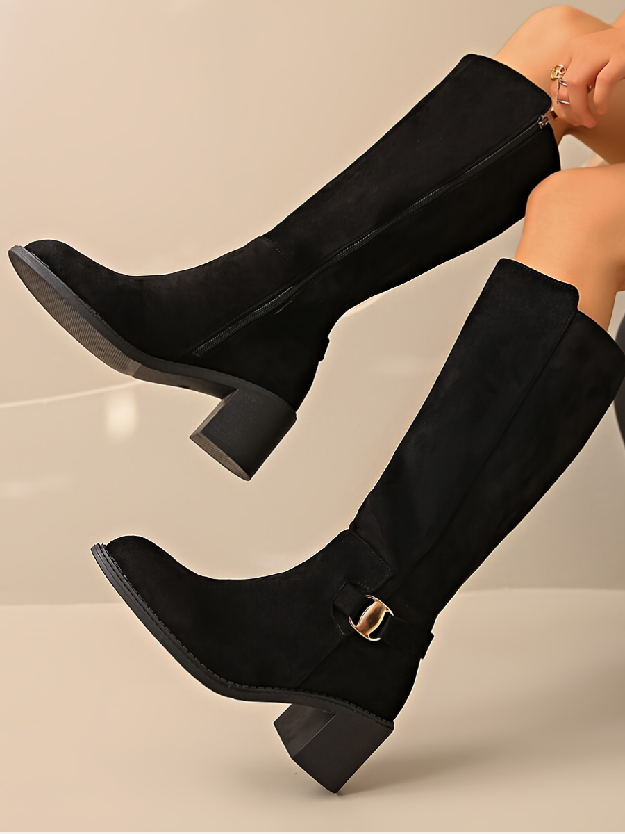 Buckle-Detail Knee-High Boots