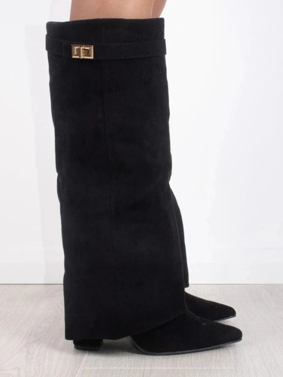 Fold-Over Pointed Knee-High Boots