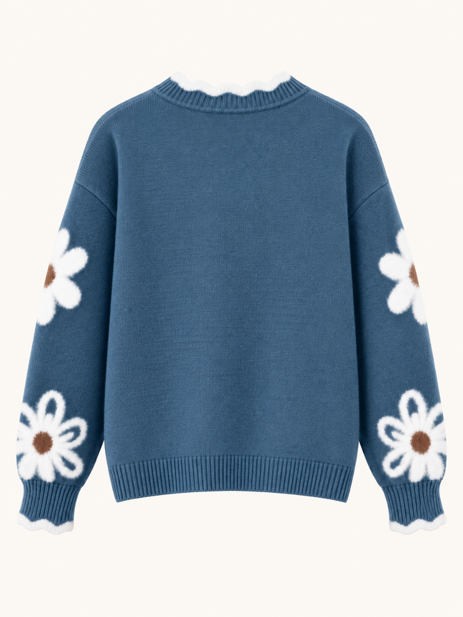 Floral V-Neck Knit Sweater