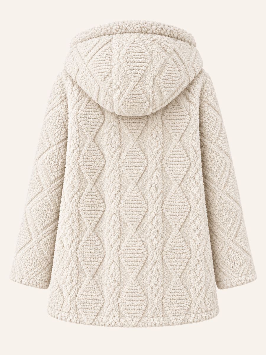 Cable-Texture Hooded Teddy Coat
