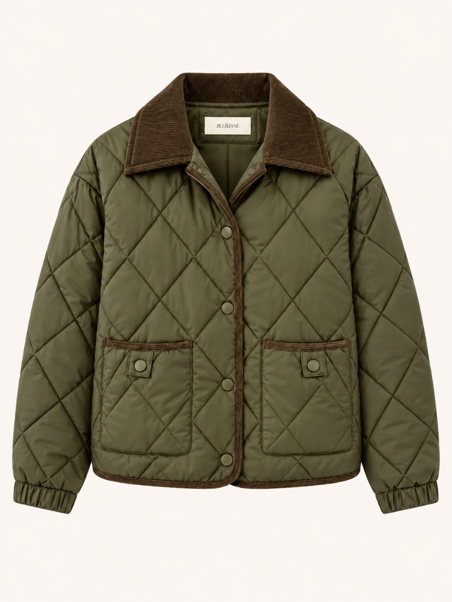 Corduroy-Trim Quilted Bomberjas