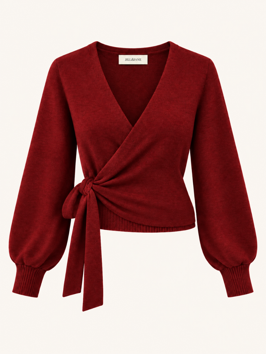 Tie-Waist Wrap Knit Sweater