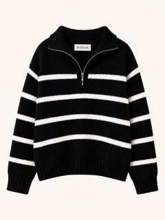 Striped Half-Zip Knit Sweater