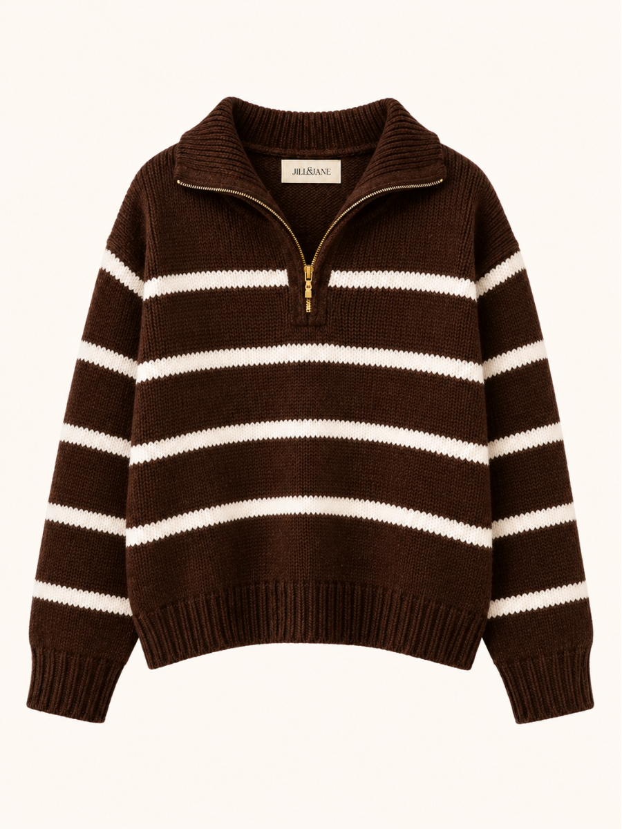Striped Half-Zip Knit Sweater
