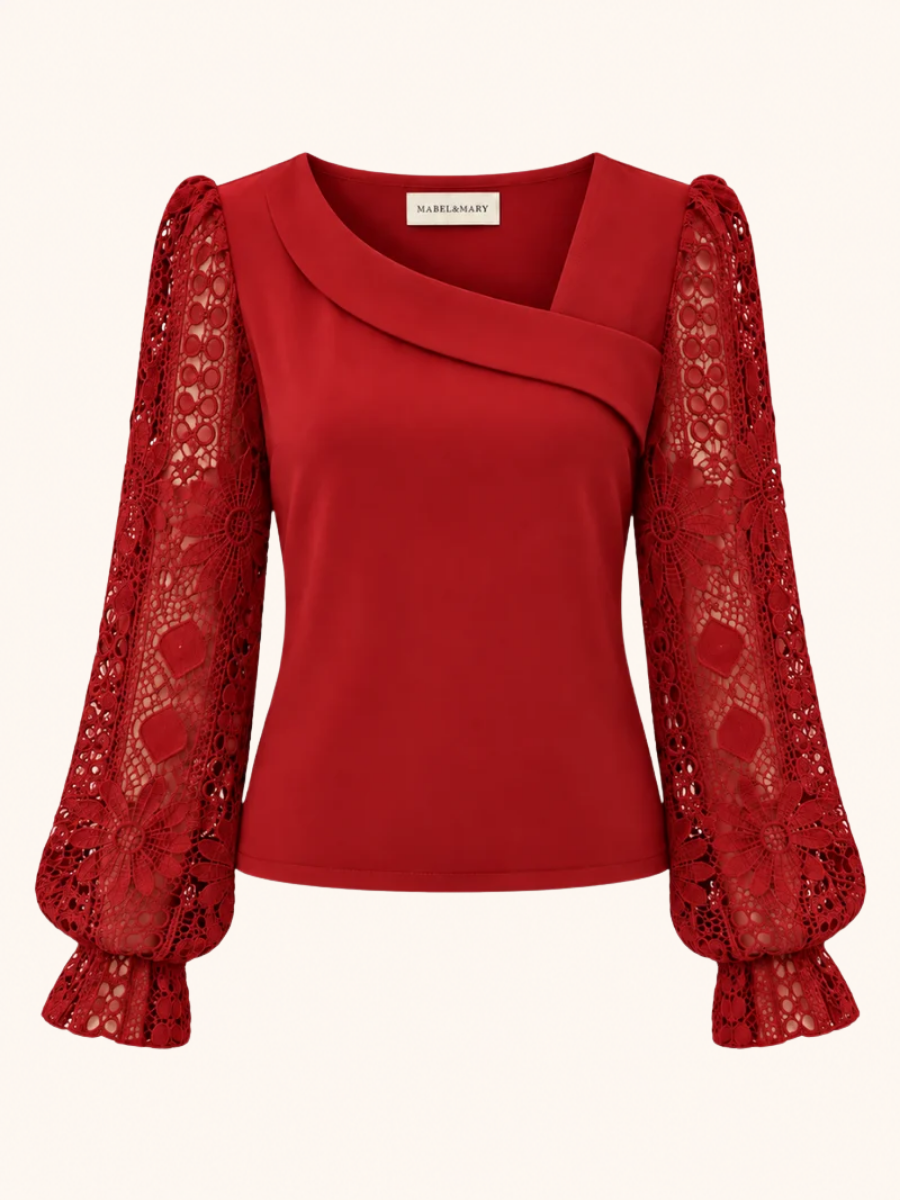Asymmetric Lace-Sleeve Top