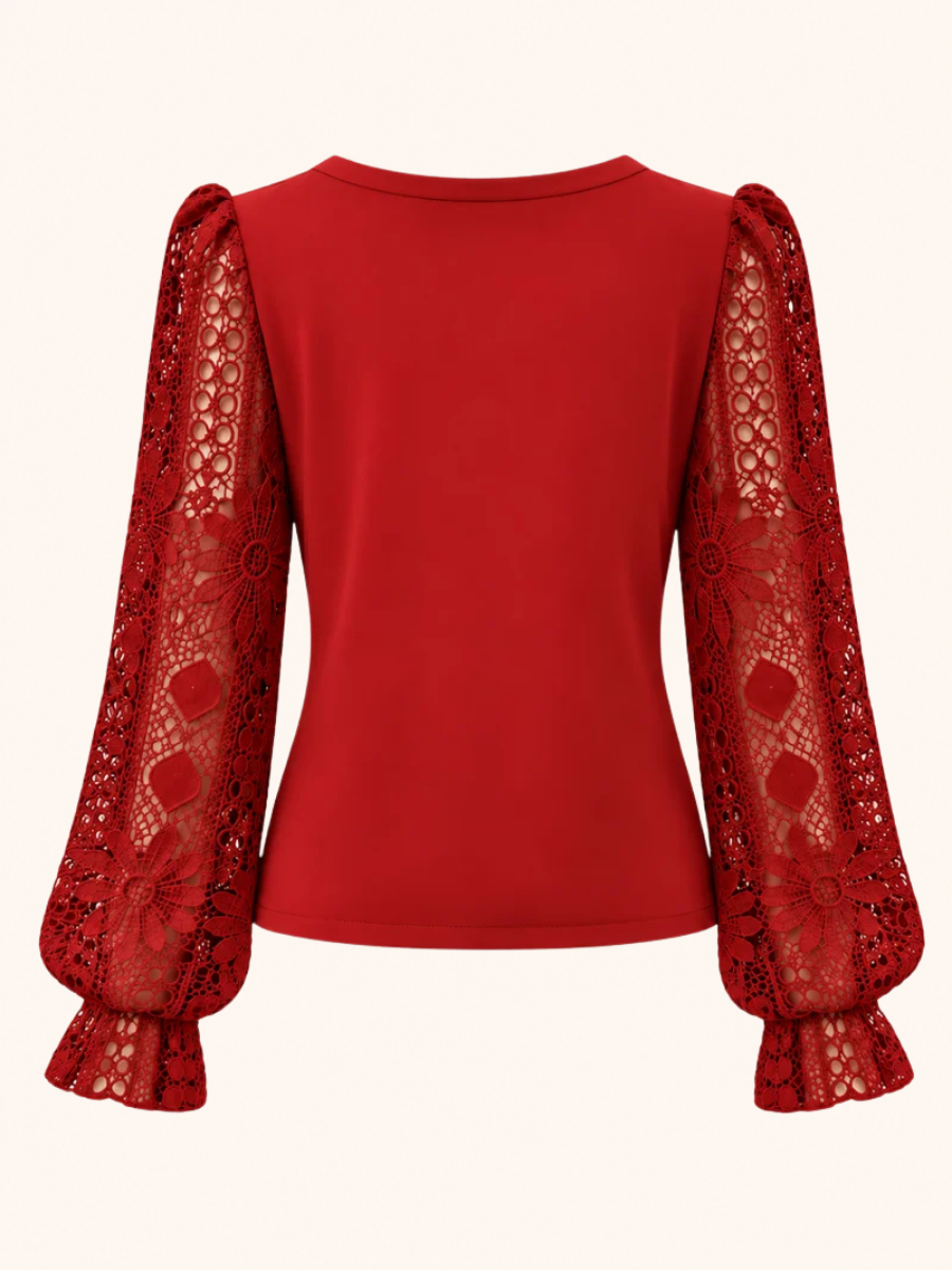 Asymmetric Lace-Sleeve Top