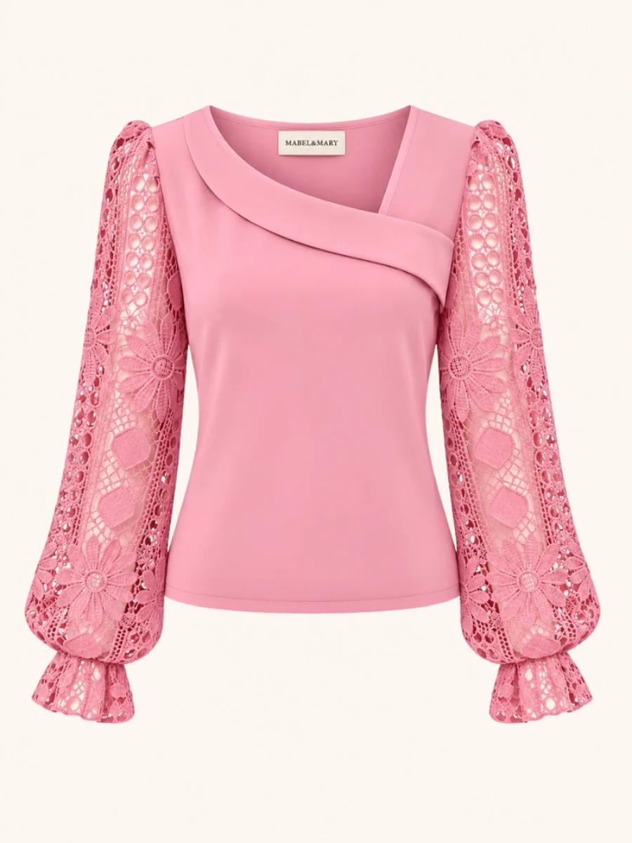 Asymmetric Lace-Sleeve Top