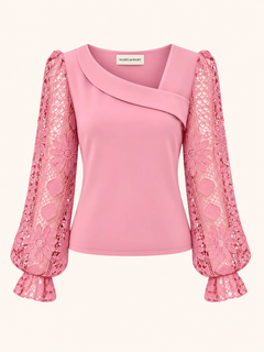 Asymmetric Lace-Sleeve Top