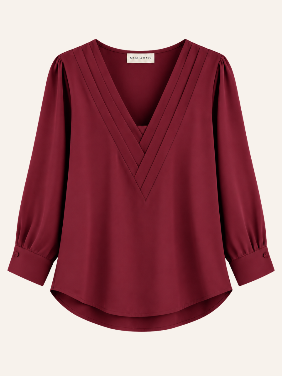 Pleated V-Neck Blouse