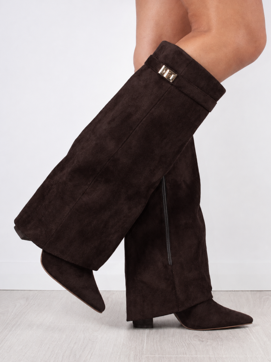 Fold-Over Pointed Knee-High Boots