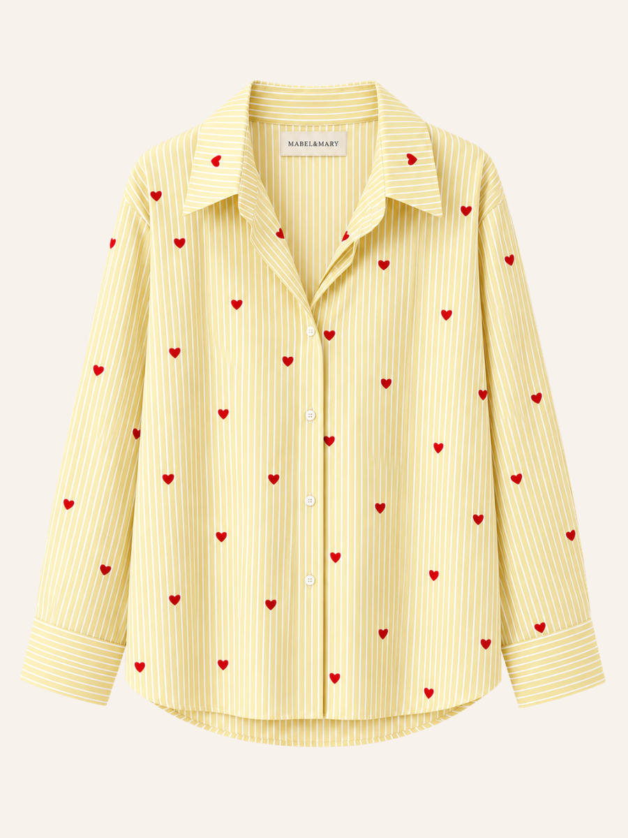 Heart-Print Striped Blouse