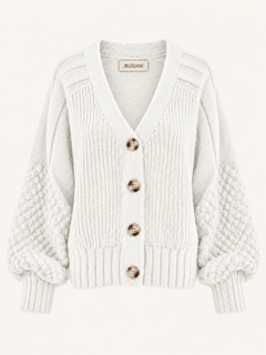 Textured Sleeve V-Neck Button Vest