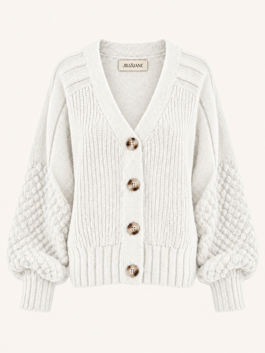 Textured Sleeve V-Neck Button Vest