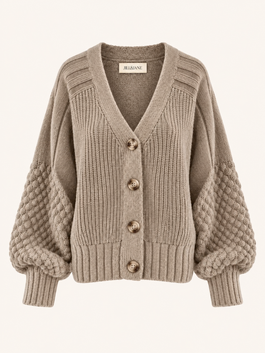 Textured Sleeve V-Neck Button Vest