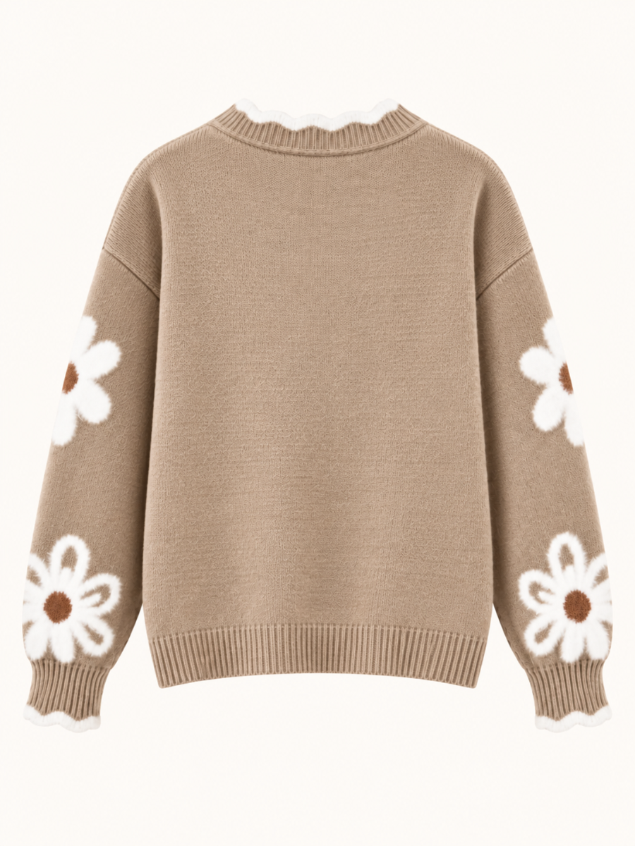 Floral V-Neck Knit Sweater