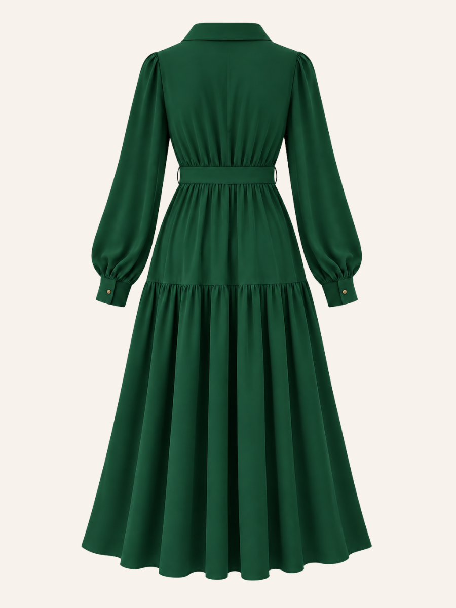 Belted Long-Sleeve Maxi Jurk