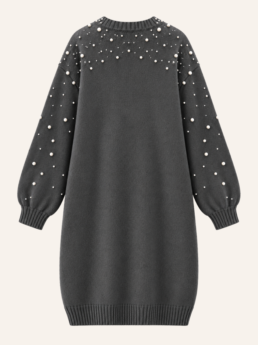 Pearl-Embellished Knit Sweater Jurk