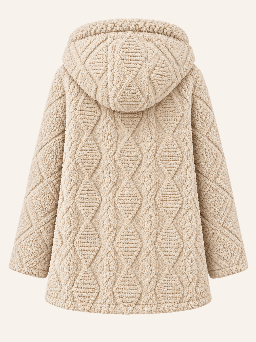 Cable-Texture Hooded Teddy Coat