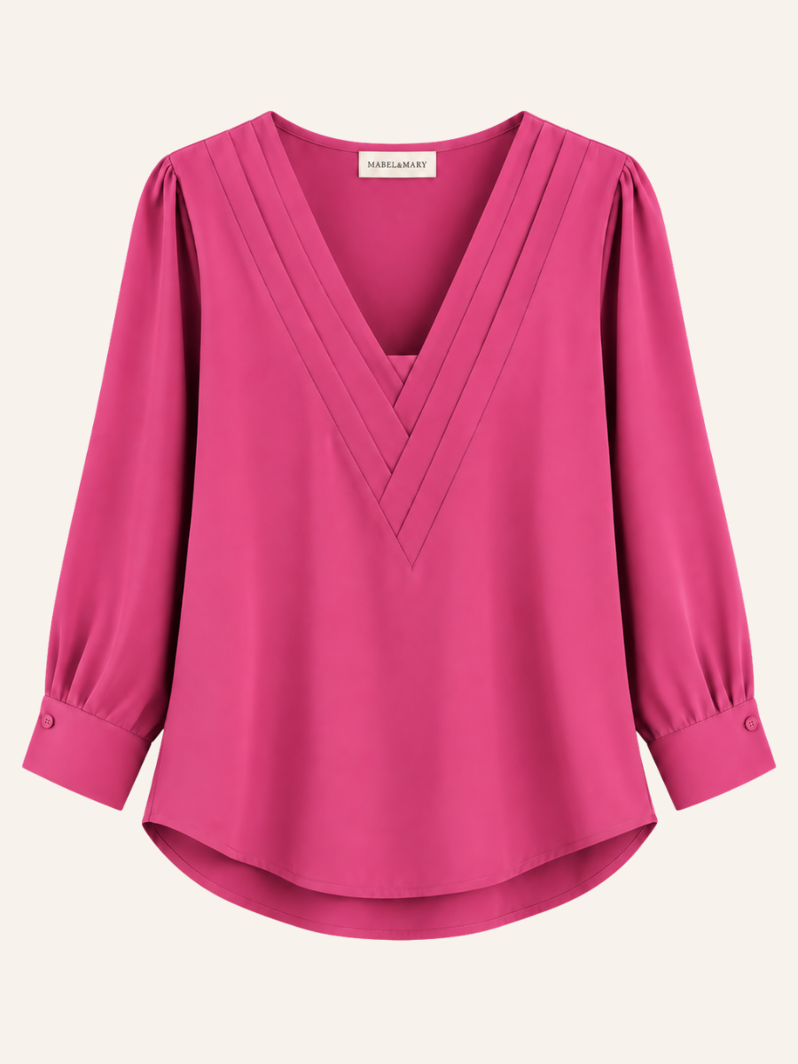 Pleated V-Neck Blouse