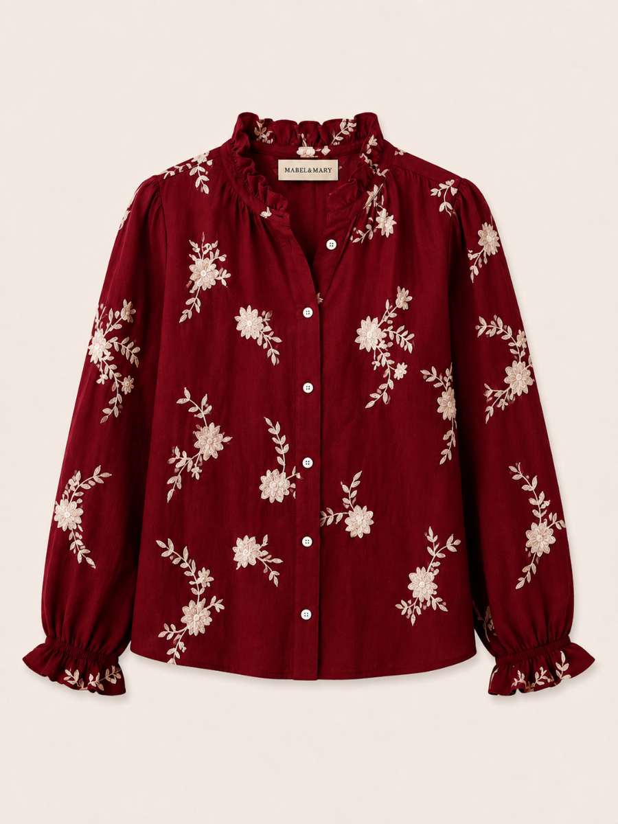 Floral Ruffle Button-Up Blouse