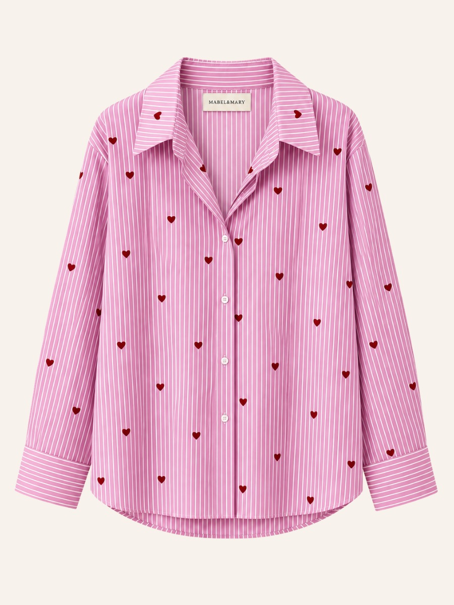 Heart-Print Striped Blouse