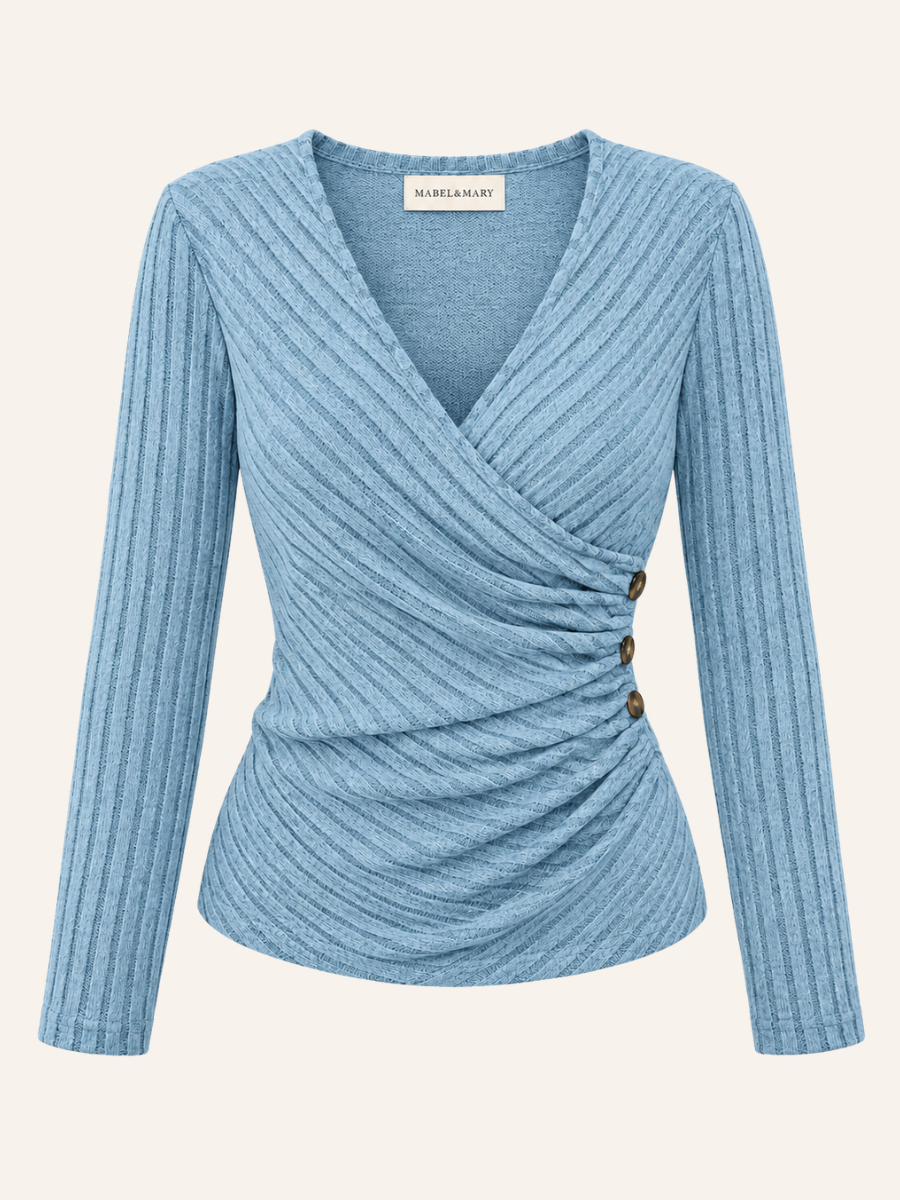 Ribbed Ruched Wrap Blouse