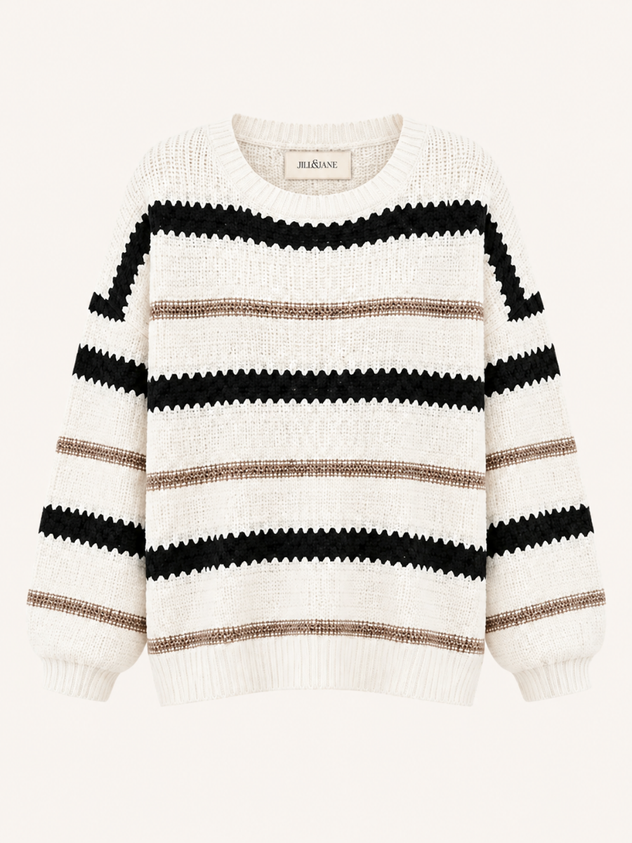 Cream Striped Knit Sweater
