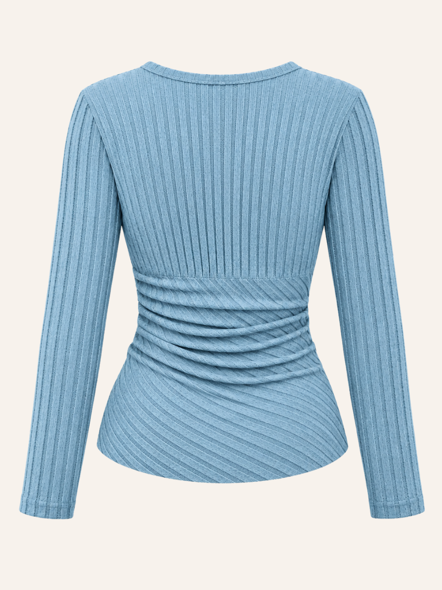Ribbed Ruched Wrap Blouse