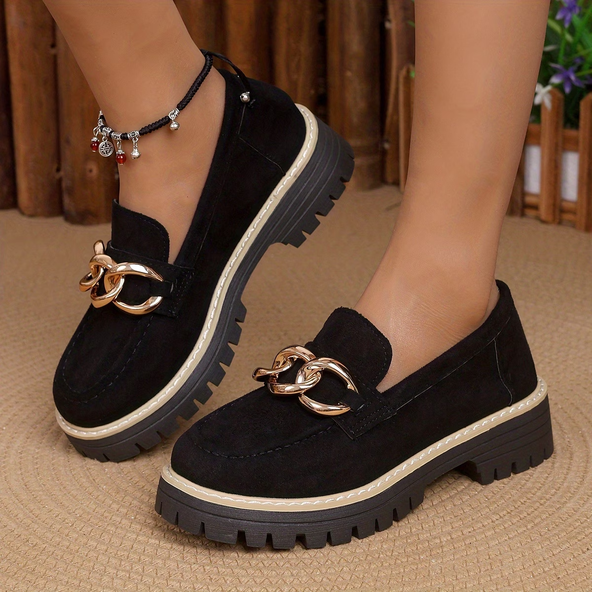 Gold Chain Lug-Sole Loafers