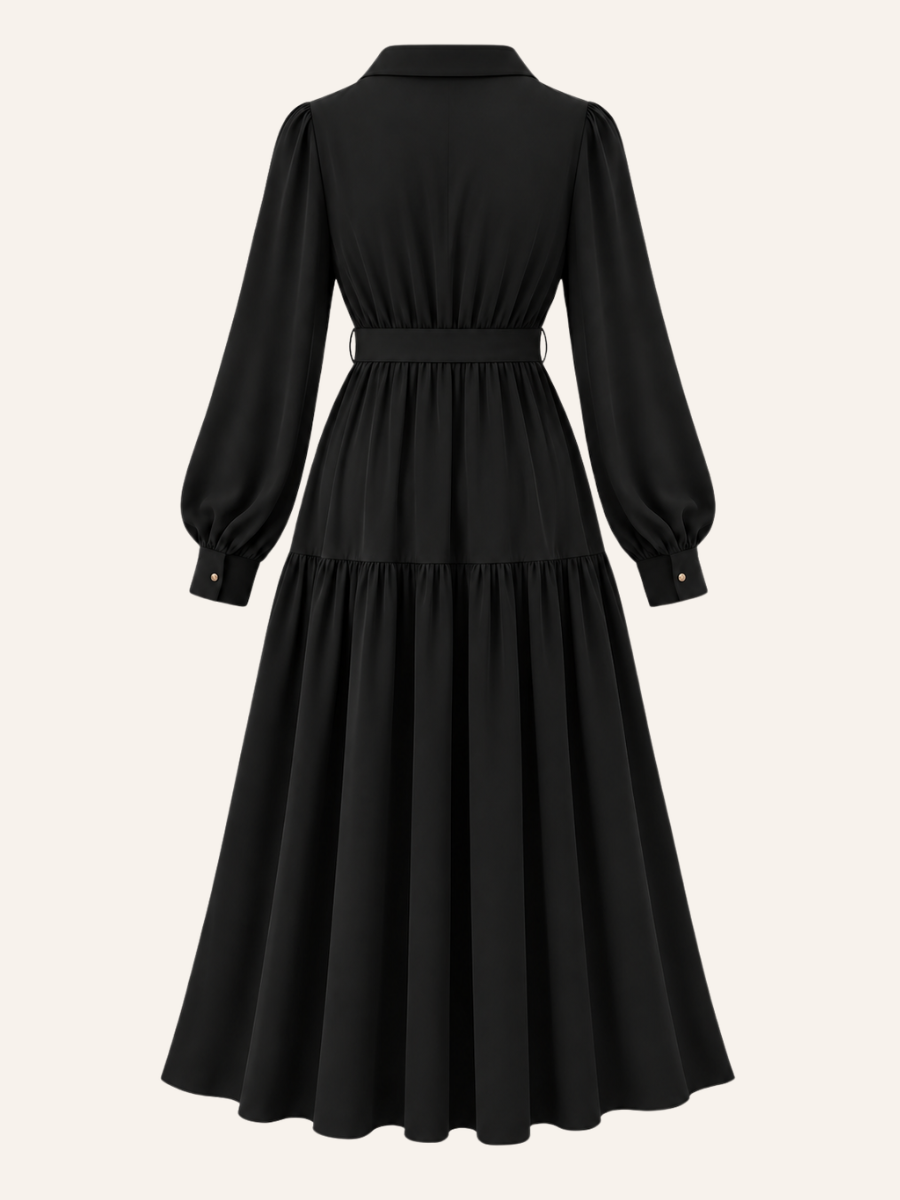 Belted Long-Sleeve Maxi Jurk