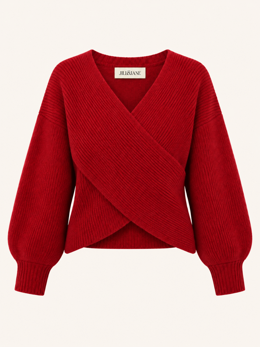 Wrap-Front Knit Sweater