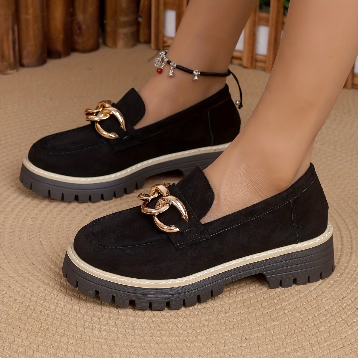 Gold Chain Lug-Sole Loafers