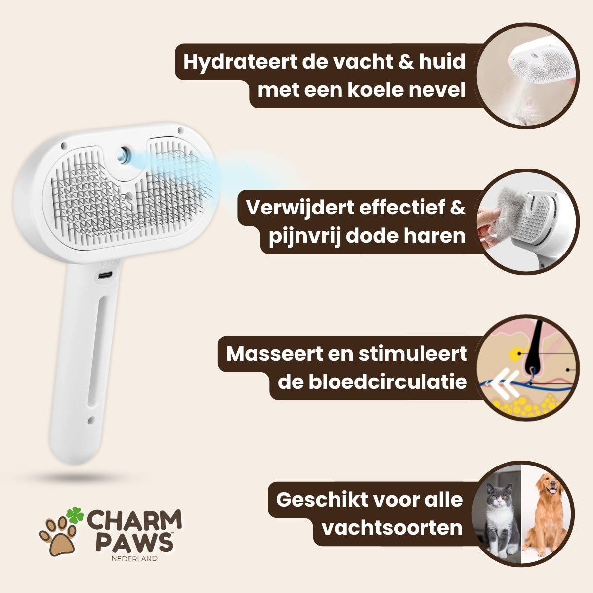 Steami Pro - Professionele Vachtverzorgings Borstel voor Huisdieren